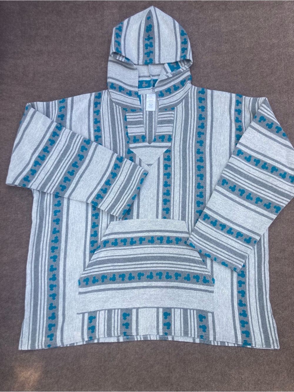 Disney 3X Mickey Mouse Baja Hoodie Sweatshirt, Gray & Teal Striped Sz 3X, Unisex - Picture 2 of 11